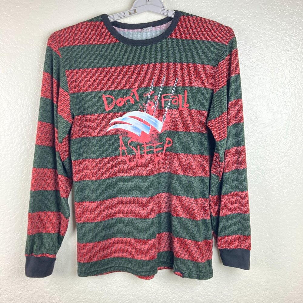 A Nightmare on Elm Street Don't Fall Asleep Green & Red Long Sleeve Shirt Sz M
